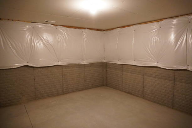 Waterproofing inside basement using vapor barrier and sealed concrete walls in a New York City home