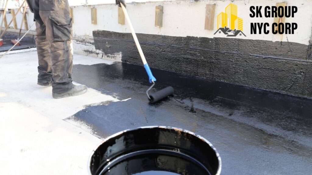 roof waterproof application with protective coating on concrete surface