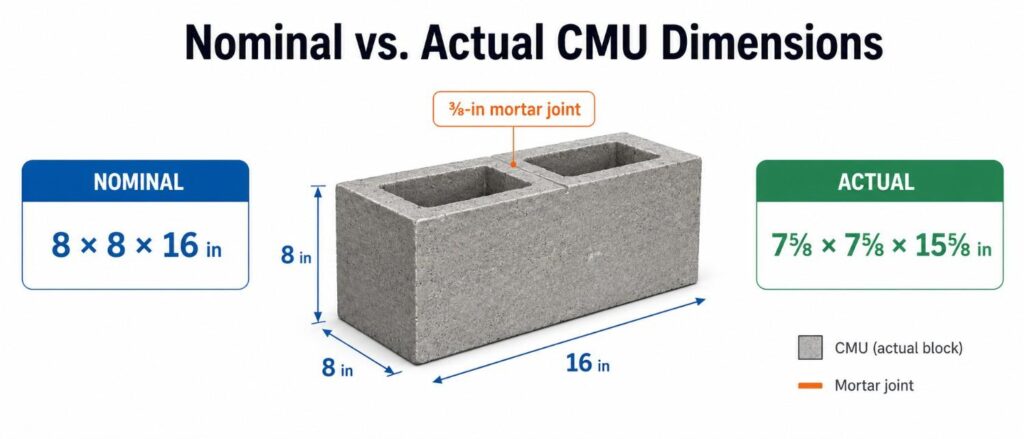 nominal vs actual concrete masonry block dimensions