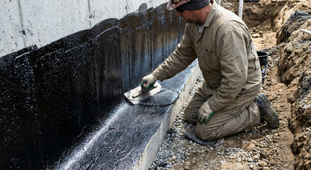 thoroseal cement-based waterproofing applied on foundation wall to prevent water seepage