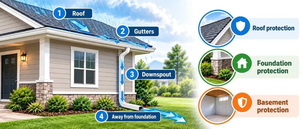 Gutter services NYC directing rainwater away from roof and foundation
