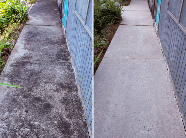 Comparison of new and aging concrete driveway surfaces in NYC