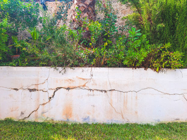 Vertical crack on a concrete retaining wall in NYC