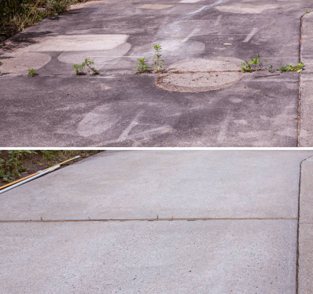 Before and after concrete driveway repair in NYC by affordable driveway contractors - SK Group NYC quality