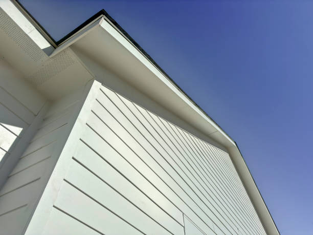 Close-up view of a house exterior with durable fiber cement siding panels, offering strength, low maintenance, and modern appeal.