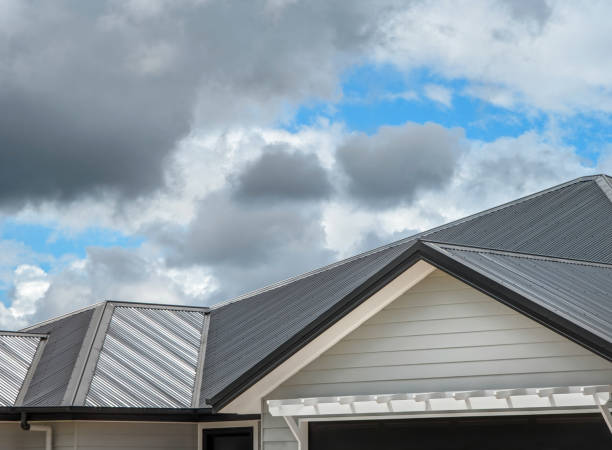 Modern residential house exterior with durable metal siding and roofing