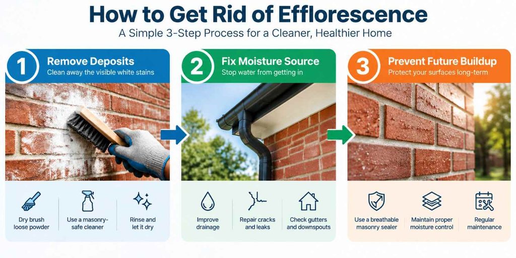 Steps to remove efflorescence and prevent white salt stains from returning
