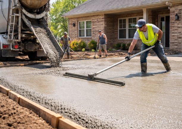 professional driveway contractor in nyc installing a concrete driveway