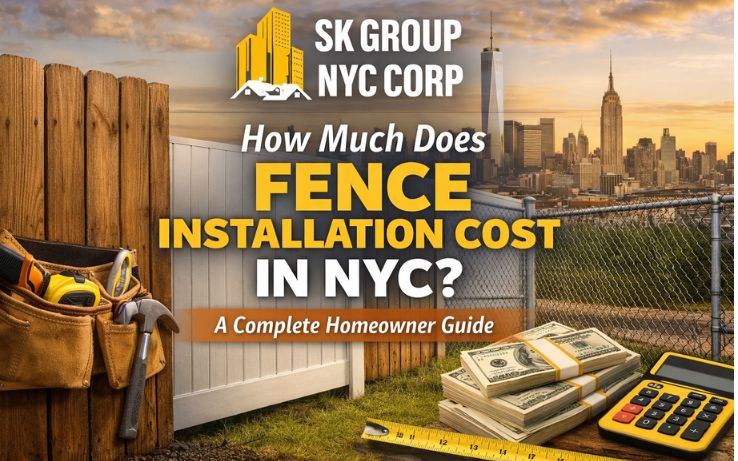 fence installation cost in nyc banner showing wood vinyl and chain link fences