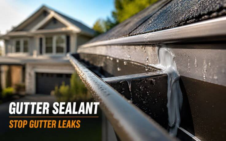 Gutter sealant repair on a leaking gutter.