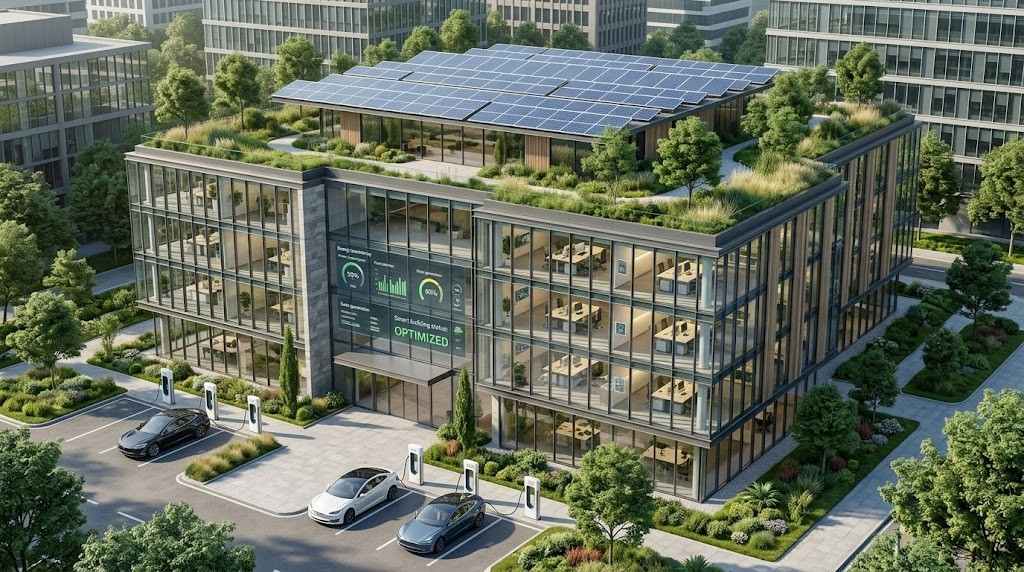 Smart sustainable commercial building with energy efficient technology