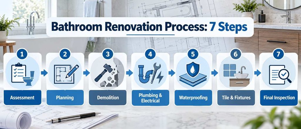 7-step bathroom renovation process from planning to final inspection
